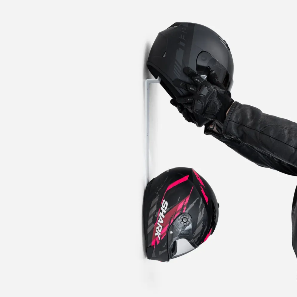 Double Motorcycle Helmet Rack by - White^Moto Loot Hot