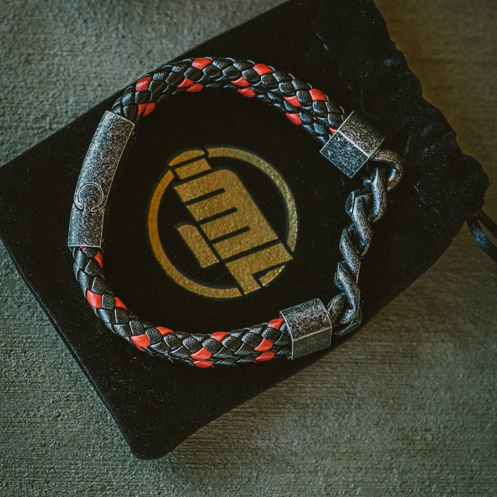 Leather And Steel - Double Cord Black And Red Bracelet^Moto Loot Online