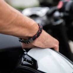 Leather And Steel - Double Cord Black And Red Bracelet^Moto Loot Online