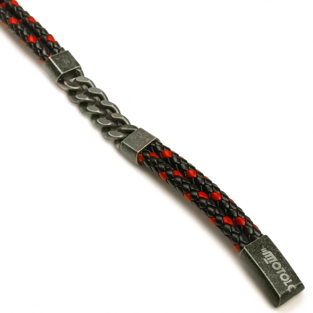 Leather And Steel - Double Cord Black And Red Bracelet^Moto Loot Online