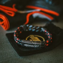 Leather And Steel - Double Cord Black And Red Bracelet^Moto Loot Online