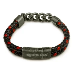 Leather And Steel - Double Cord Black And Red Bracelet^Moto Loot Online