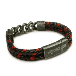 Leather And Steel - Double Cord Black And Red Bracelet^Moto Loot Online