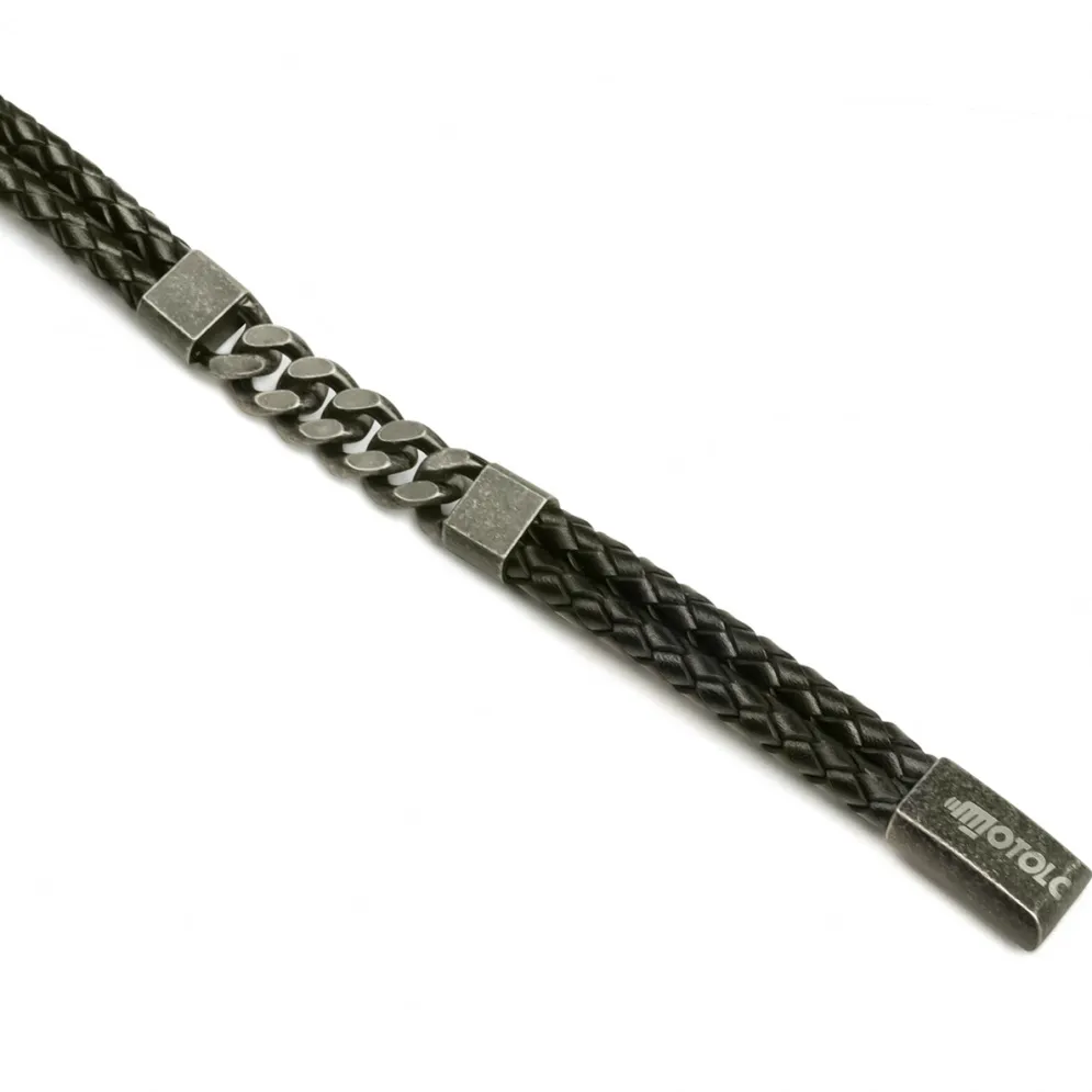 Leather And Steel - Double Cord Black Bracelet^Moto Loot Discount