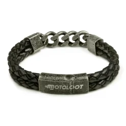 Leather And Steel - Double Cord Black Bracelet^Moto Loot Discount