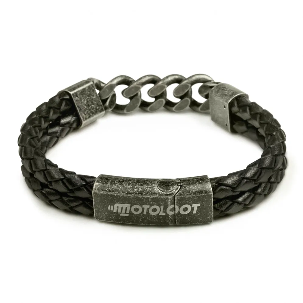 Leather And Steel - Double Cord Black Bracelet^Moto Loot Discount