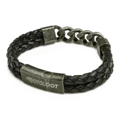 Leather And Steel - Double Cord Black Bracelet^Moto Loot Discount