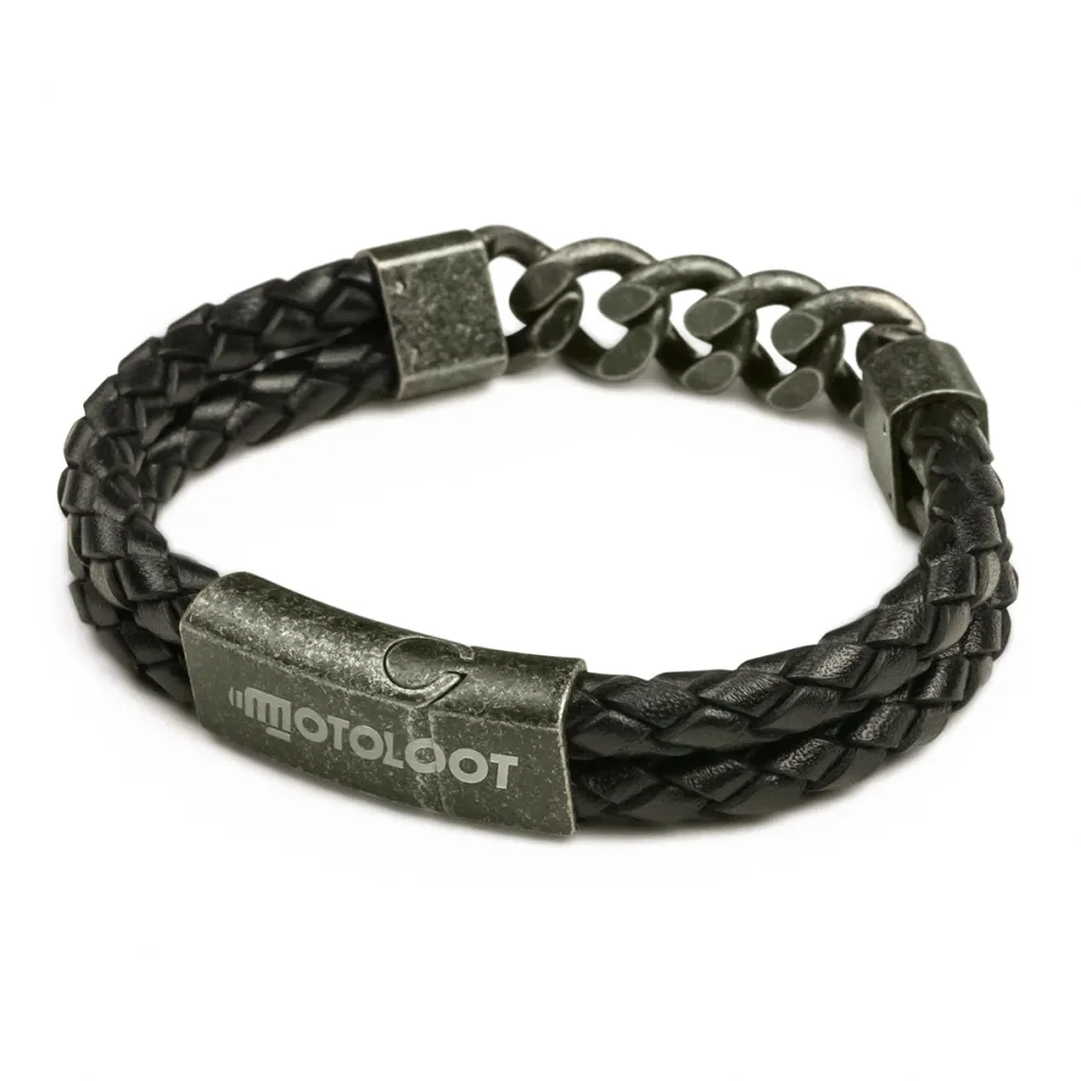 Leather And Steel - Double Cord Black Bracelet^Moto Loot Discount