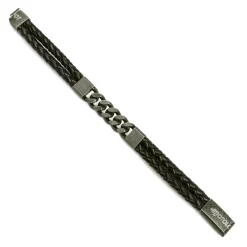 Leather And Steel - Double Cord Black Bracelet^Moto Loot Discount