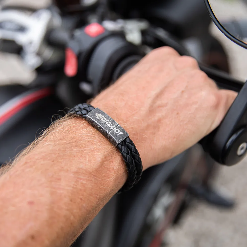 Leather And Steel - Double Cord Black Bracelet^Moto Loot Discount