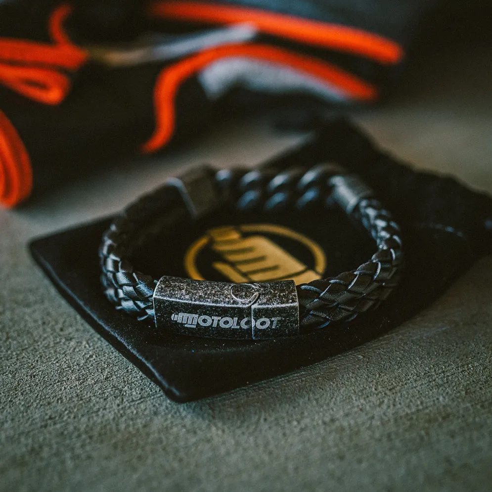 Leather And Steel - Double Cord Black Bracelet^Moto Loot Discount