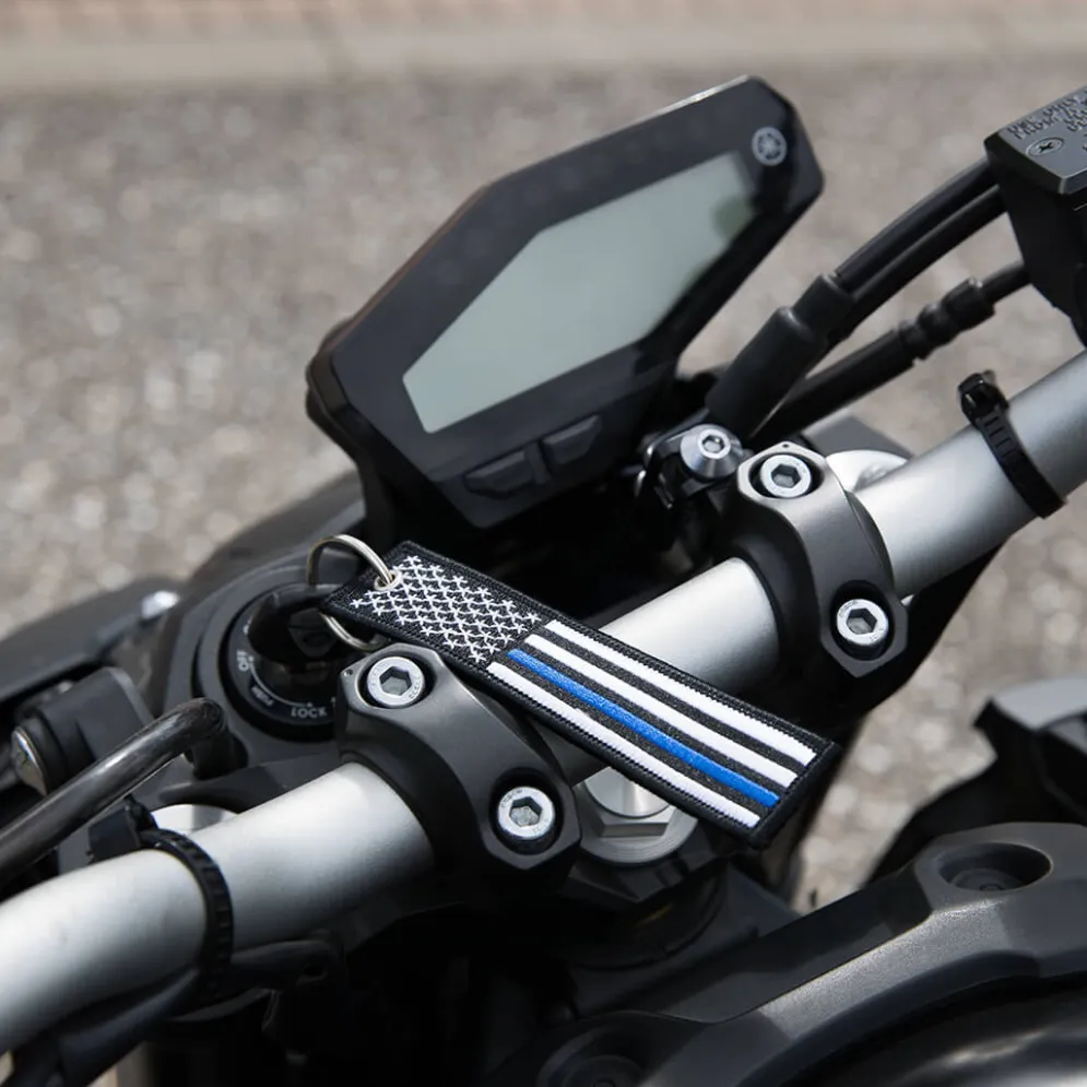 Usa Flag Thin Blue Line - Motorcycle Keychain^Moto Loot