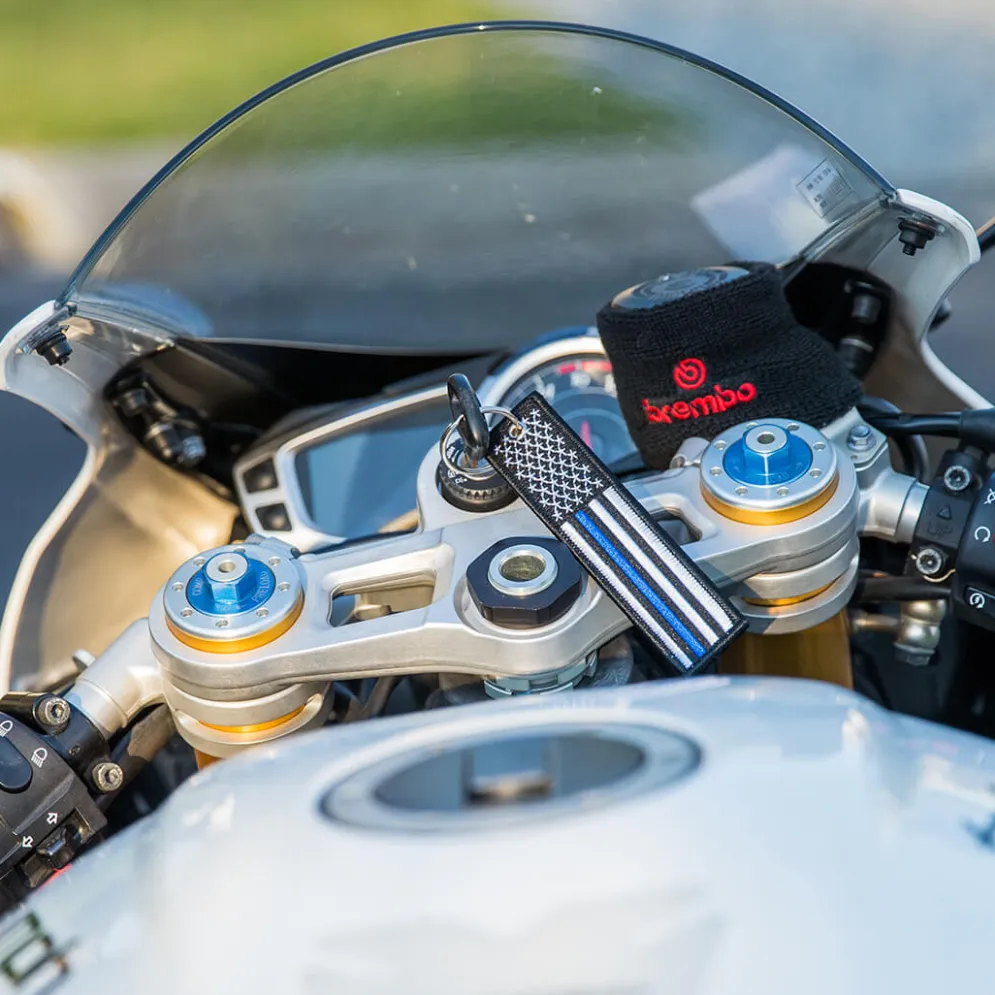 Usa Flag Thin Blue Line - Motorcycle Keychain^Moto Loot